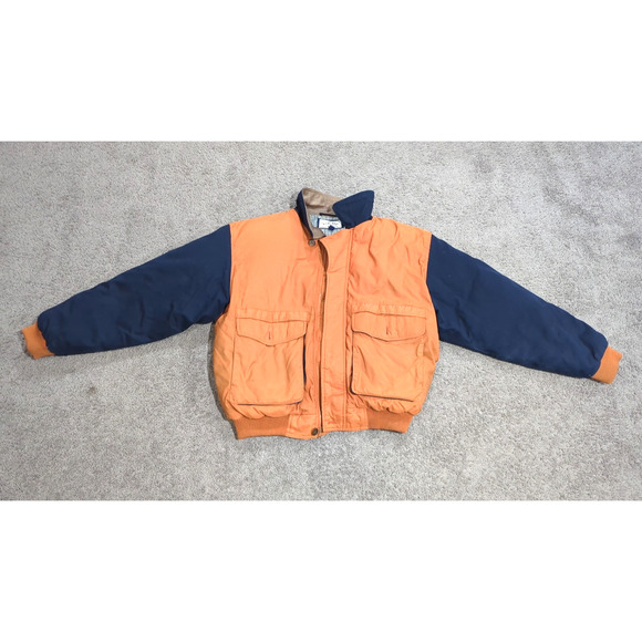 Vintage Goose Down Army blue tan Puffer Puffy Jacket Coat Mens Size Large VTG - Picture 1 of 5